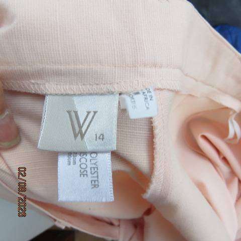 Woolworths light apricot polyester-viscose dress pants size 38 with pleated front and side pockets