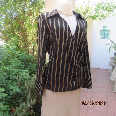 DONNA CLAIRE fold-over long sleeve top in black with gold stripes, size 42