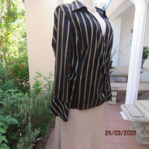 DONNA CLAIRE fold-over long sleeve top in black with gold stripes, size 42