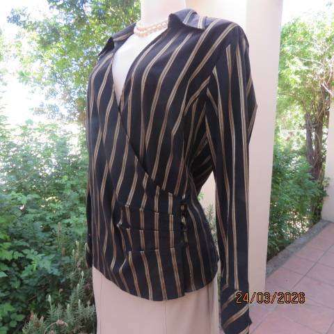 DONNA CLAIRE fold-over long sleeve top in black with gold stripes, size 42