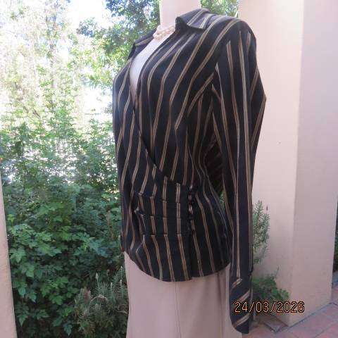 DONNA CLAIRE fold-over long sleeve top in black with gold stripes, size 42