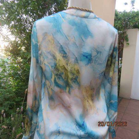 SHEIN silky polyester marble print in jade-yellows slip over long sleeve top. Size 34