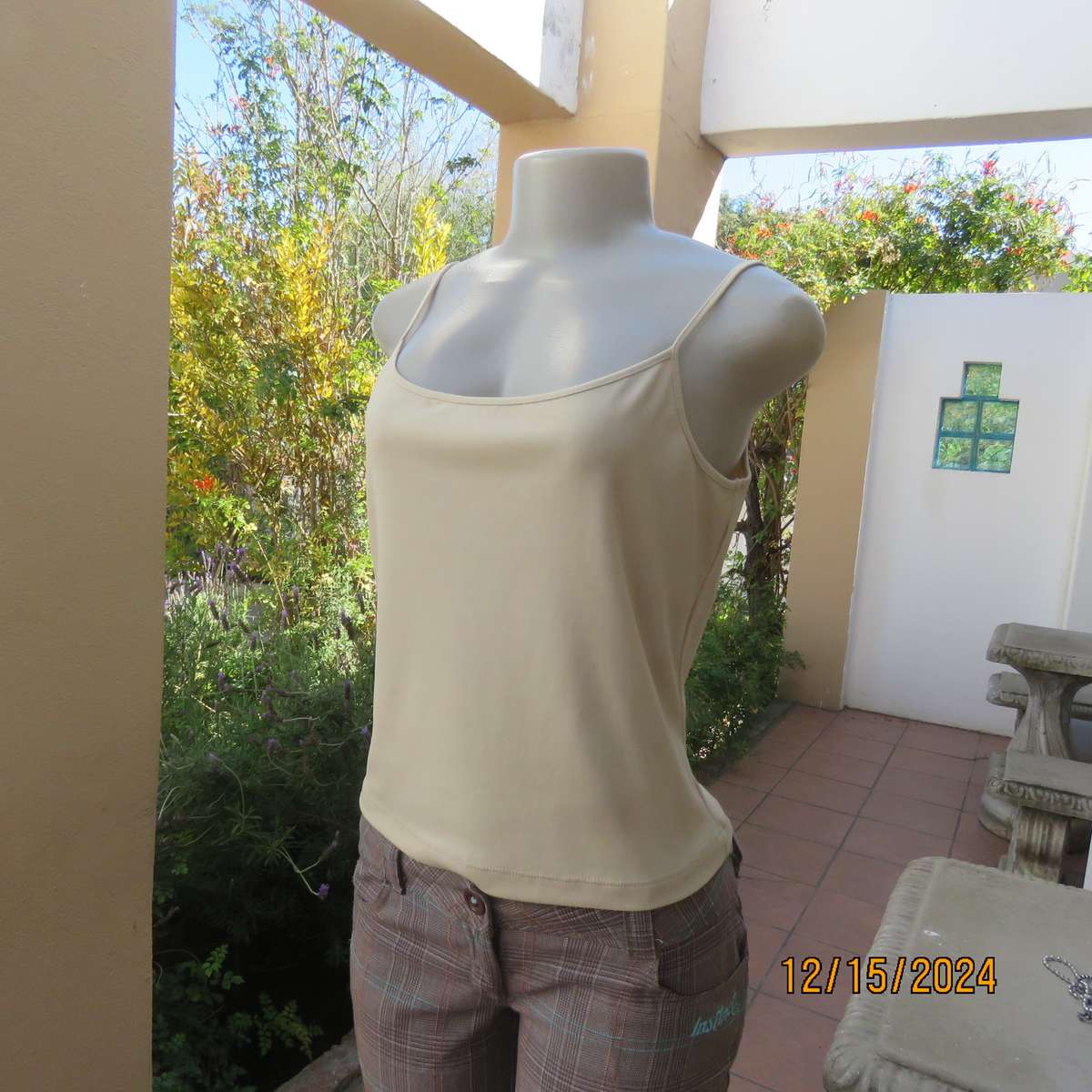 Charming 2 pc wheat colour top with cami and mesh overlayer.Size 36 by OAKTREE. Brand new cond