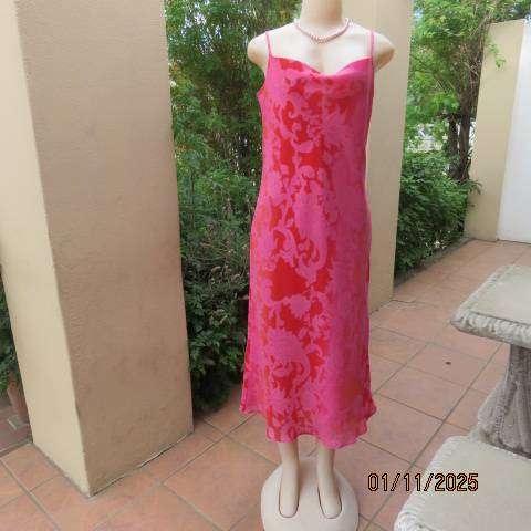 FOSHINI strappy dress in shift style with lining .Sheer red-crimson print. Size 38