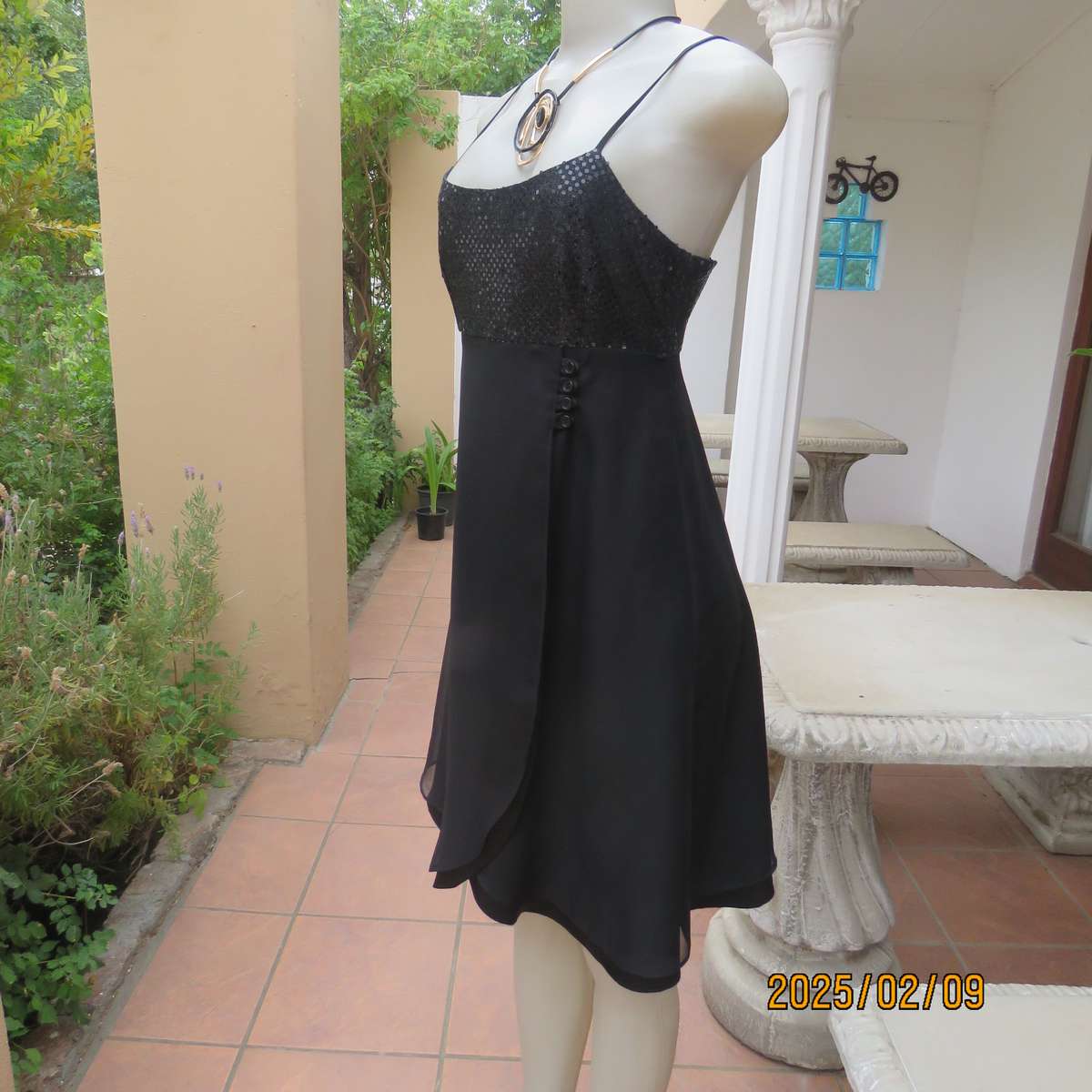 KELSO little black size 34 evening dress. Glamour bust area with straps. 2 Layer fold over bottom.