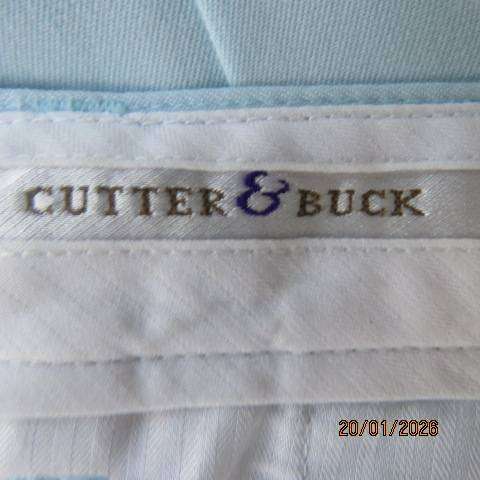 CUTTER & BUCK aqua colour dress shorts in poly-rayon. Two front slit pockets. Size 38