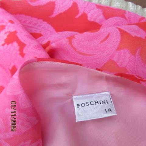 FOSHINI strappy dress in shift style with lining .Sheer red-crimson print. Size 38