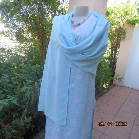 Aquamarine 3-Piece Outfit from India - Textured Wash & Wear Embroidered Polyester, Size 36