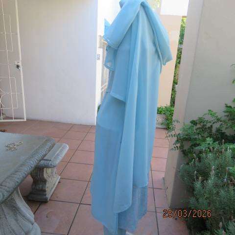 Aquamarine 3-Piece Outfit from India - Textured Wash & Wear Embroidered Polyester, Size 36