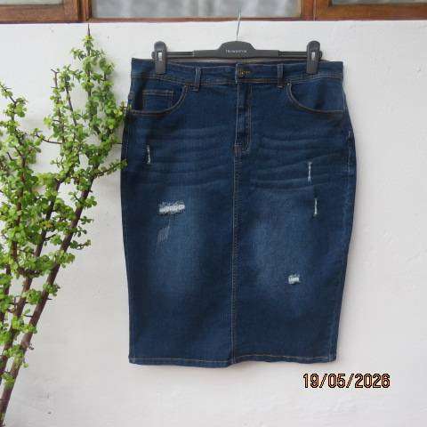 Network blue denim stretch polycotton skirt in distressed look size 42