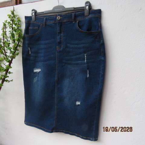 Network blue denim stretch polycotton skirt in distressed look size 42