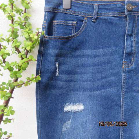 Network blue denim stretch polycotton skirt in distressed look size 42