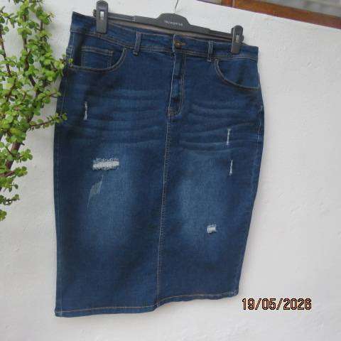Network blue denim stretch polycotton skirt in distressed look size 42