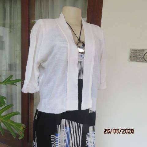 Judy's Pride acrylic knit white open front cardigan with elbow length sleeves size 40