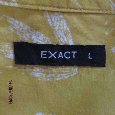 EXACT men's cotton short sleeve shirt in mustard with white leaf print, size medium 115cm chest