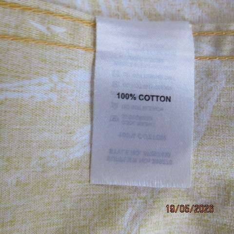 EXACT men's cotton short sleeve shirt in mustard with white leaf print, size medium 115cm chest