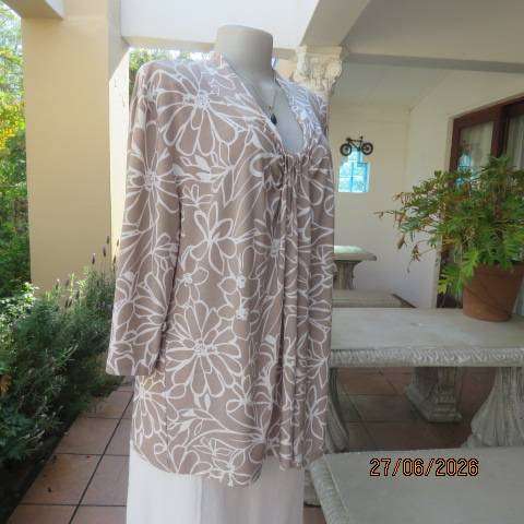Merién Hall Ecru White Floral Stretch Polyester Slip-Over Top Size 46