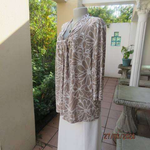 Merién Hall Ecru White Floral Stretch Polyester Slip-Over Top Size 46