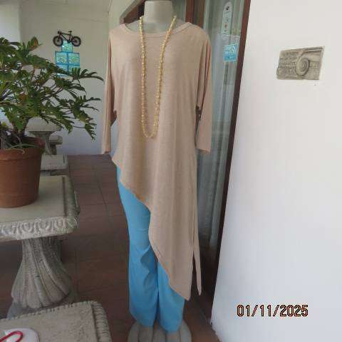 IQ wheat colour long high-low slip over stretch polycotton top size 40-42