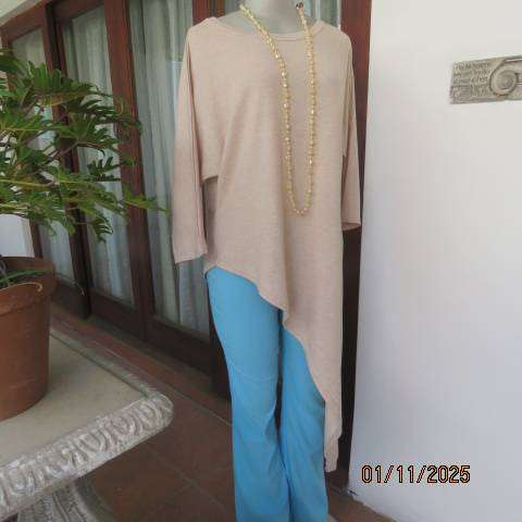 IQ wheat colour long high-low slip over stretch polycotton top size 40-42