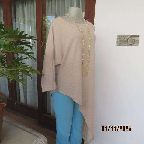 IQ wheat colour long high-low slip over stretch polycotton top size 40-42