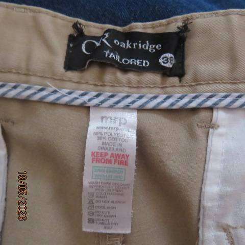 Oakridge beige chino men's tailored pants with back-side  pockets, size 38