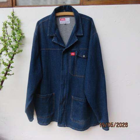 JONSSON blue denim cotton long sleeve jacket with zip-up closure and large pockets, 3XL