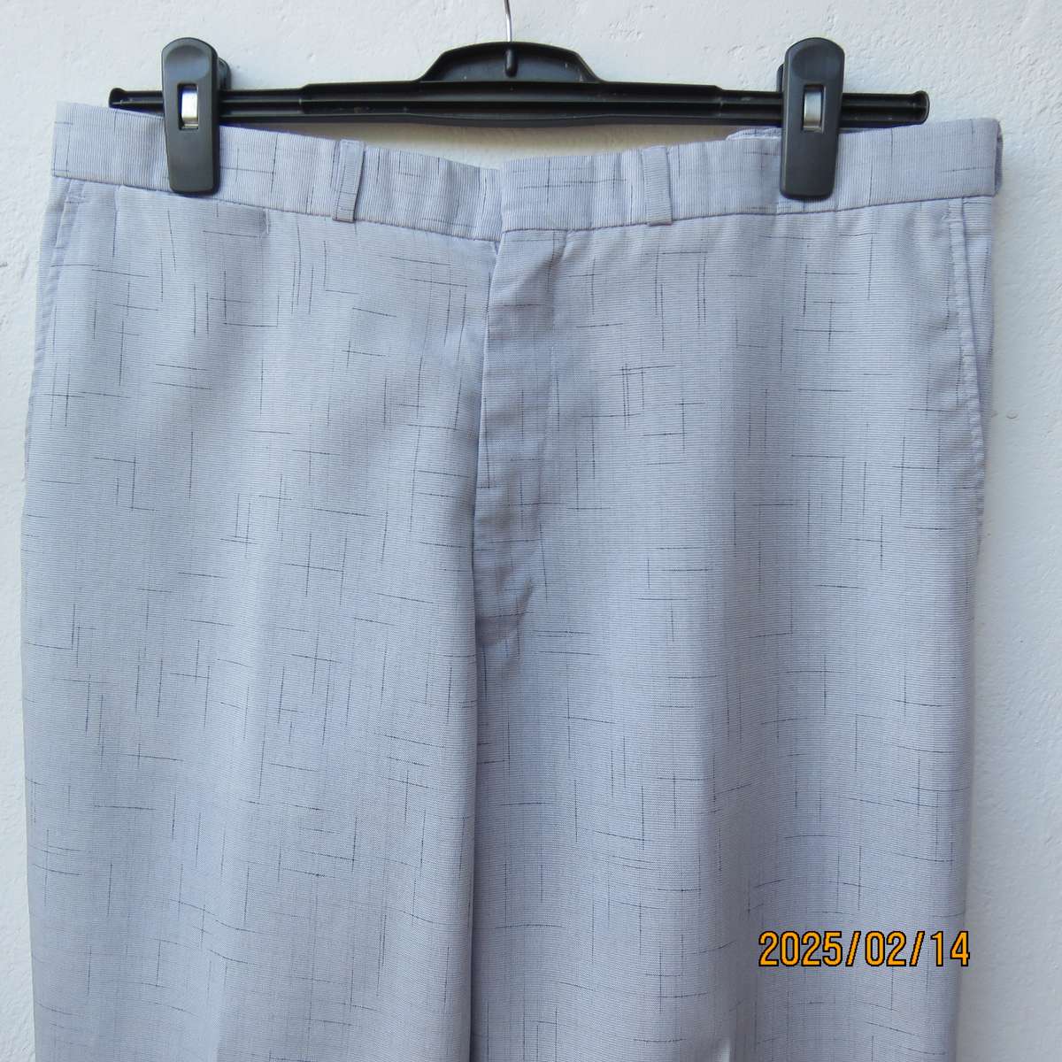 Men's cool summer pants in light grey-blue polyester with darker stripe design. Size 36. As new