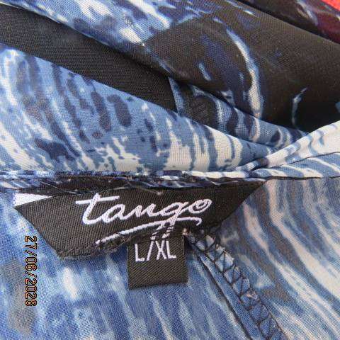 Navy, white & black sheer polyester box cut top with lace V neckline, size 44-50