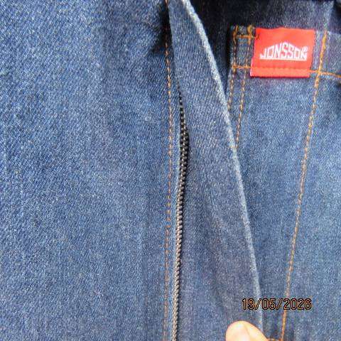 JONSSON blue denim cotton long sleeve jacket with zip-up closure and large pockets, 3XL