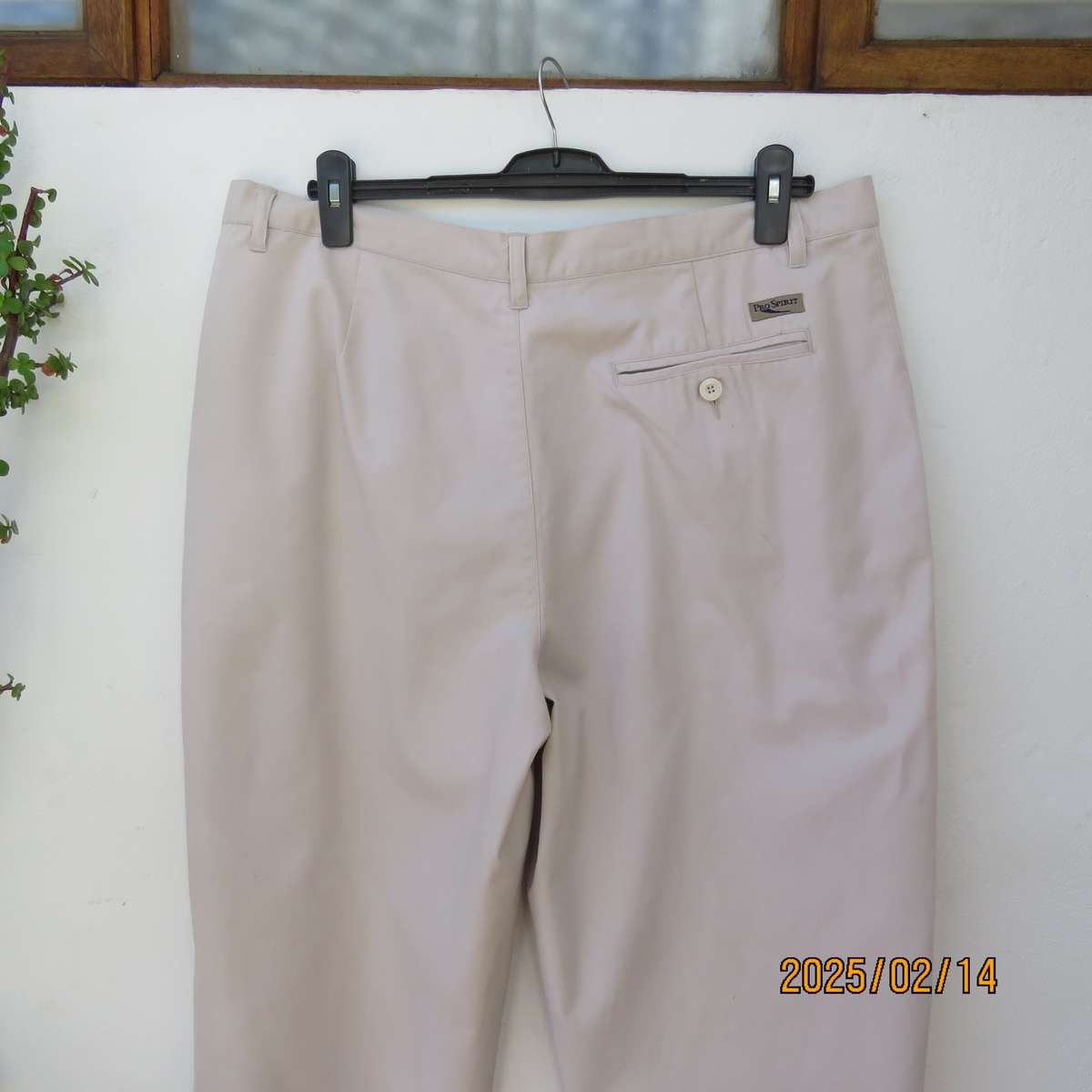 PRO SPIRIT 100% cotton light beige pants. Pleats on front. Size 36. Leg tapering. As new condition.