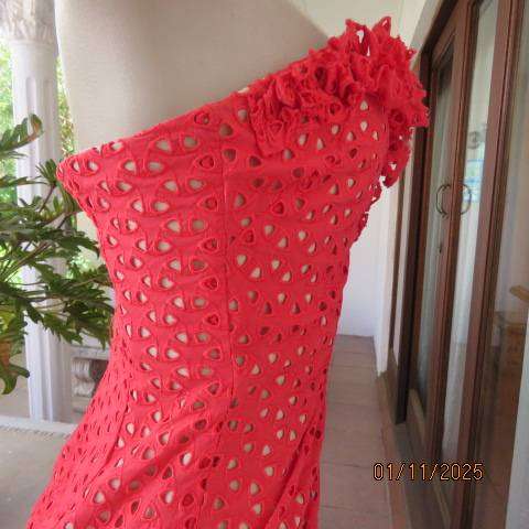 BIACCI Italian make red broderie anglaise evening dress with cream lining. Size 32