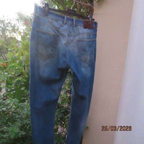 K Star 7 original blue denim jeans in polycotton stretch, tapered legs, size 40