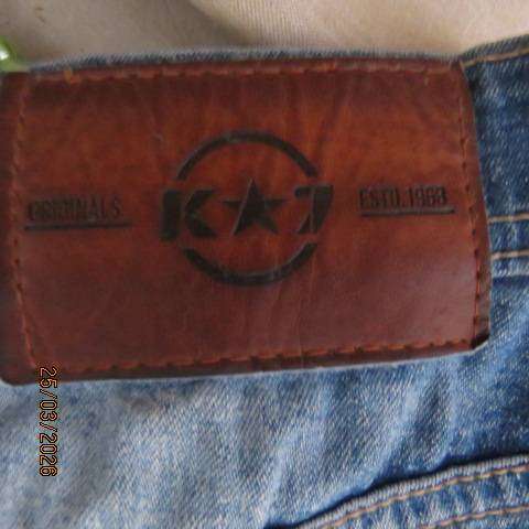 K Star 7 original blue denim jeans in polycotton stretch, tapered legs, size 40