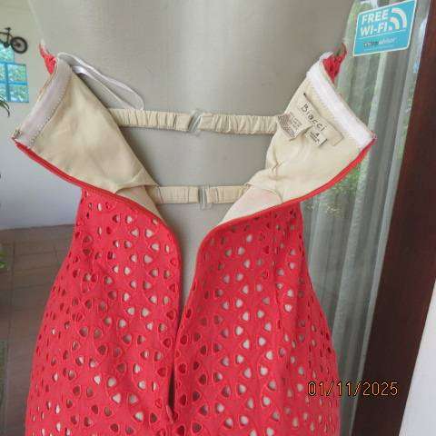 BIACCI Italian make red broderie anglaise evening dress with cream lining. Size 32