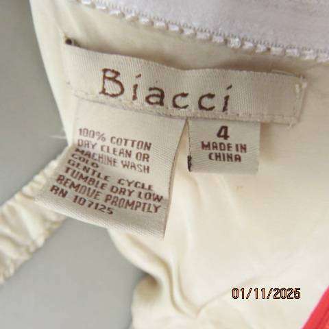 BIACCI Italian make red broderie anglaise evening dress with cream lining. Size 32