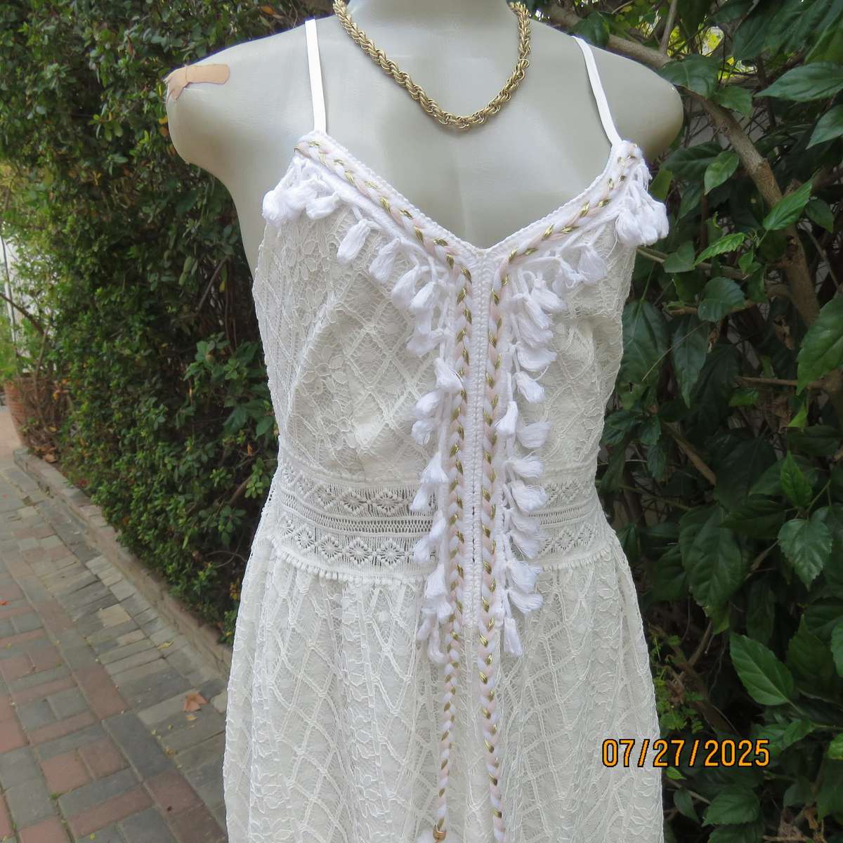SHEIN white strappy polyester lace evening dress with high-low seamline. Size 36