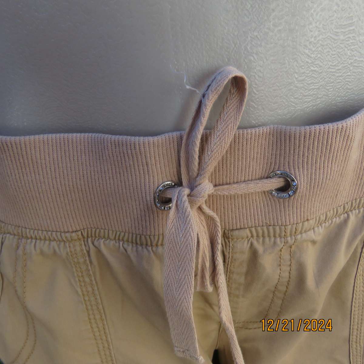 REAL Clothing easy to wear wheat cropped cotton pants. Knitted elastic waistband. .Size 36.