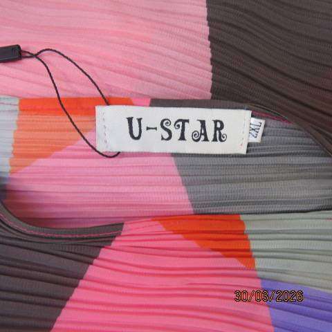 U-STAR colour blocked pleated dress with boat neckline, polyester, size 46-48