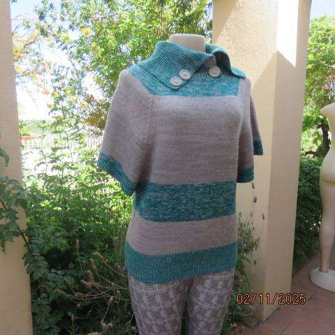 Silvergrey and jade acrylic knit high open poloneck top size 34