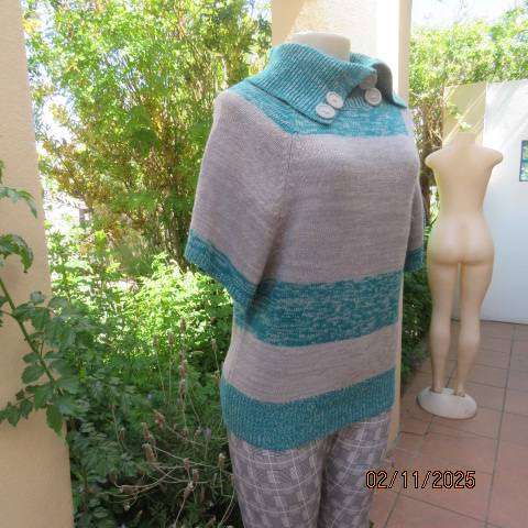 Silvergrey and jade acrylic knit high open poloneck top size 34