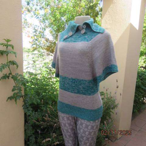 Silvergrey and jade acrylic knit high open poloneck top size 34