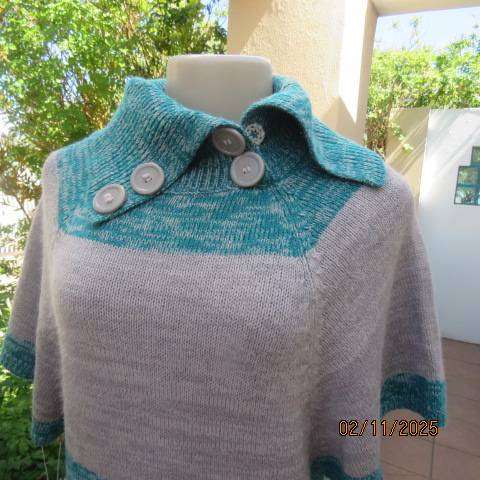 Silvergrey and jade acrylic knit high open poloneck top size 34