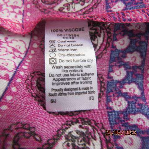 DONNA magenta pink ankle skirt with navy-white paisley print, elasticated waist, size 44