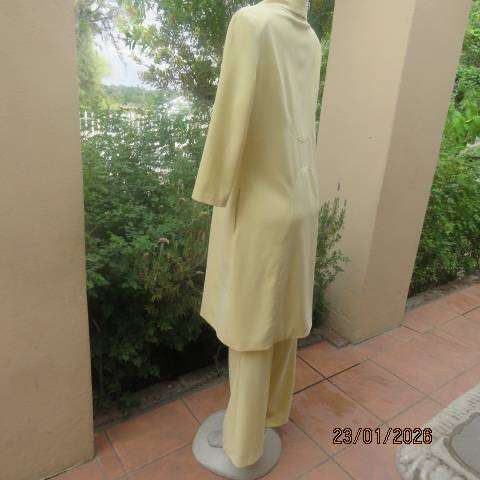 MILADYS banana yellow 2 pc suite. Bootlegged dress pants. Long lined jacket-coat. Size 37