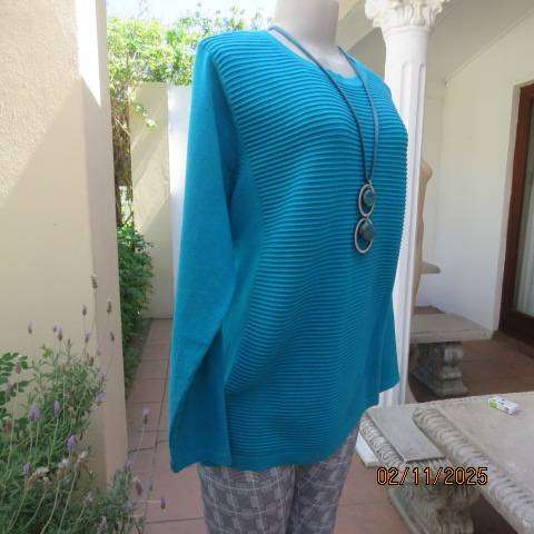 MILADYS turquoise acrylic stretch knitted pullover cardigan in size 40.