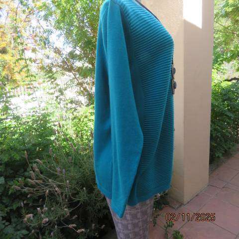 MILADYS turquoise acrylic stretch knitted pullover cardigan in size 40.