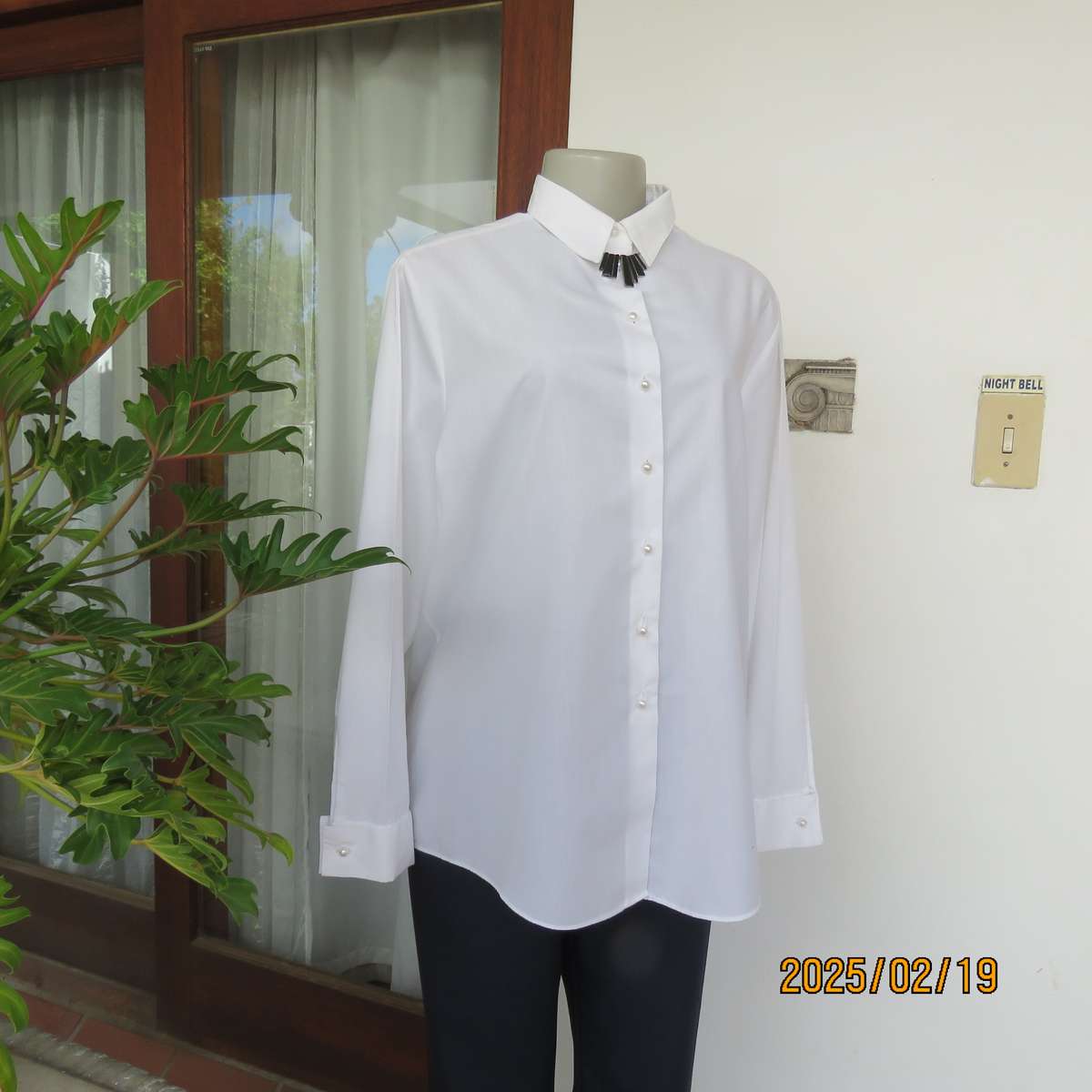 WOOLWORTHS long sleeve white formal shirt. Double foldover cuffs. Pearl front buttons. Size 38-40.