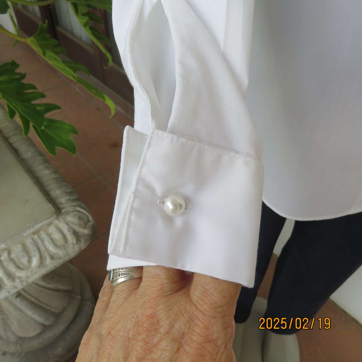 WOOLWORTHS long sleeve white formal shirt. Double foldover cuffs. Pearl front buttons. Size 38-40.