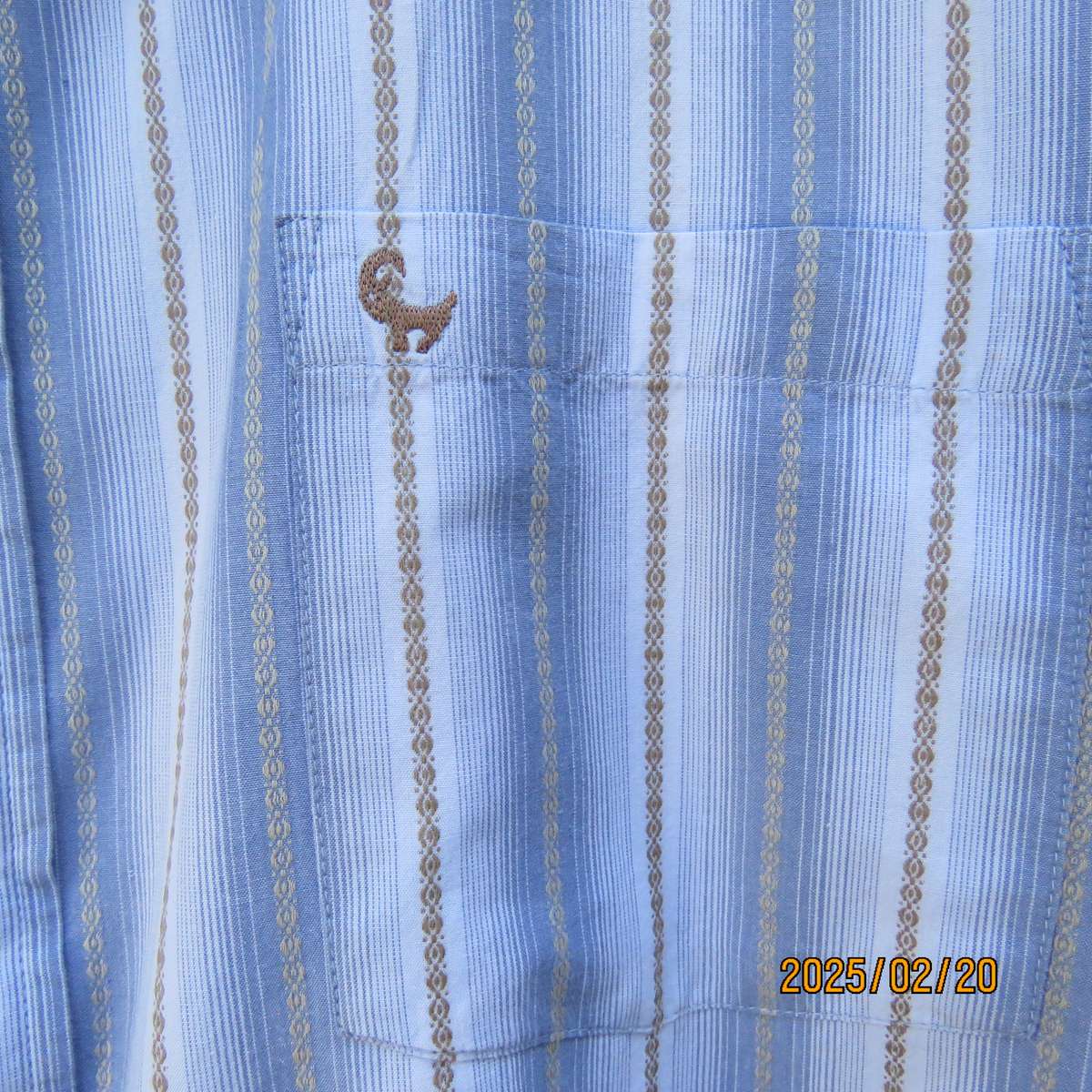 OLD KHAKI men's forever long sleeve 100% cotton 3 XL shirt. One pocket. Vertical striped. Embossed.